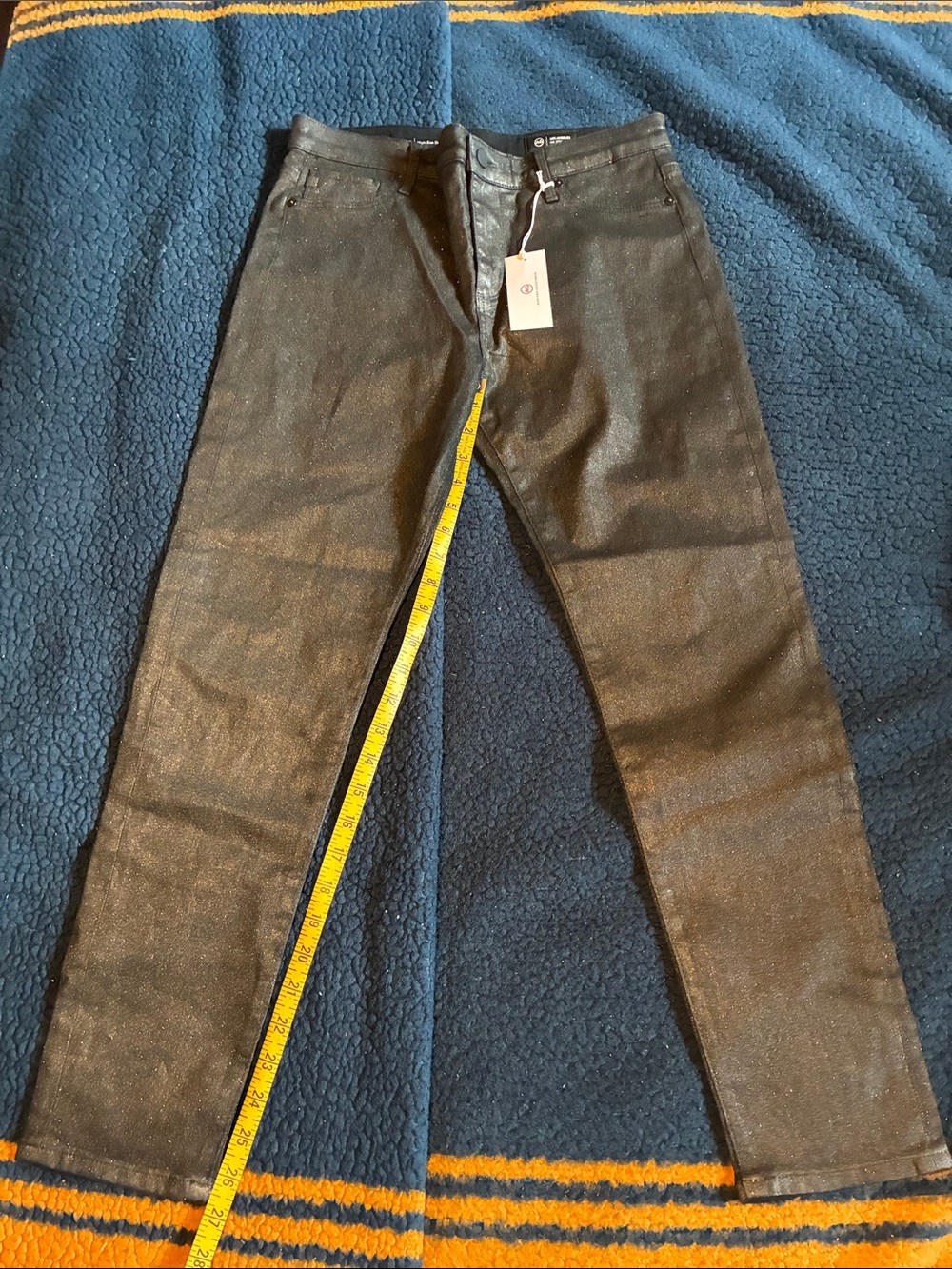 Ag Adriano Goldschmied Metallic Black Farrah ankle high rise skinny jeans